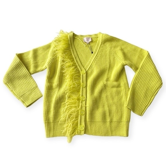 Cinq à Sept Laney Button Front Feather Trim Cardigan, Size S, Key Lime, New with - Picture 6 of 12